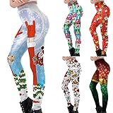 JIAYOUA Damen Skinny Sport Leggings Weihnachtsdruck Blickdichte Lange Sporthose Frauen Hohe Taille Yogahosen Slim Fit Strumpfhosen Stretch Freizeithose Streetwear für Fitness L