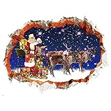 5D Weihnachtsaufkleber, Wandschmuck Weihnachten Weihnachtsmann gibt Geschenke und Schneemann Abnehmbarer Boden Wandaufkleber Weihnachtsdekoration, perfekt für Entspannung und Home Wall Decor (W