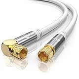 CSL - 0,5m 135dB HDTV Satellitenkabel 75 Ohm 90 Grad gewinkelt - Premium SAT Koaxialkabel - DVB-S, DVB-S2 und Kabelinternet - robuste Vollmetallstecker - Abschirmmaß 135db 4-Fach Schirmung - weiß