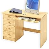 IDIMEX Kinderschreibtisch Schülerschreibtisch MALTE Schreibtisch mit Tastaturauszug und 4 Schubladen, Kiefer massiv Natur lack
