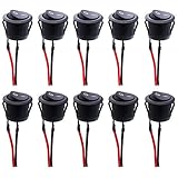 RUNCCI-YUN Wippschalter, SPST Switch，10 A/125 V, 6 A/250 V Rocker Kippschalter (mit Draht) Runde Schalter Wippschalter Button， für Auto RV Truck Jeep Off Road Boat Marine (10Pcs)