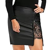 lederröcke Damen kurz, QIjinlook Damen Leder Spitze RöCke Mode Minirock MäDchen Uniform Tellerrock Damen Zip Lace Kurze Röcke faltenröcke Damen elegant (M, Schwarz)