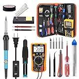 Lötkolben Set Elektronik 23 in 1 Lötset 60W mit Temperatur Einstellbare 200-450°C with Digital Multimeter Entlötpumpe, Lötkolbenständer, bleifrei Lötdraht, Elektrische Arbeiten und Hausgeb