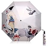 Maibar Sonnenschirme UV Schutz Regenschirm für Frauen kreativ 3D gedruckt Sonnenschirm Triple Folding Regenschirme 190T Sonnenschirme 8 Knochen Damen (Beige)
