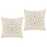 Mkouo Throw Pillow Cover Makramee Kissenbezug (Beinhaltet kein Kissen) Set of 2 Dekorativer Kissenbezug for Bed Sofa Couch Bench Car Boho Home Decor,43