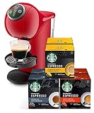 Krups KP3405 NESCAFÉ Dolce Gusto Genio S Plus Kapselmaschine, Rot + STARBUCKS by NESCAFÉ DOLCE GUSTO Kaffeekapseln Probierset, 72 Kapseln in 3 Espresso-Variationen (6 x 12)