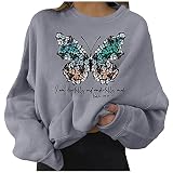 Pullover Damen Teenager Mädchen Pulli Lustig Schmetterling Muster Bluse Top Pullover Klassisch Langarm Christmas Sweatshirt Xmas Pulli Shirt Tunika Top