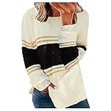 Damen Pullover Streifenbedruckter Dicker Strick Seitenschlitz Sweater Langarm Pulli Strickpullover Outwear Sweatshirt Tops Strickpullover Streifenp