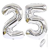 Liitata Zahl 25 Luftballons Silber Nummer 25 Luftballon XXXL Riesen Folienballon 40 zoll Heliumballon für Männer Frauen Geburtstag Hochzeit Jubiläum Abschlussball Party Dek