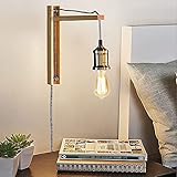 Holz Wandlampe mit schalter Innen Wandleuchte mit Stecker 2 m Textil kabel Moderne Wand Leselampe Höhenverstellbar E27 Faltbare Verstelbar Metall Bett Lamp für Schlafzimmer Büro - Ohne Glühb