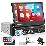 Podofo Autoradio mit Bluetooth Freisprecheinrichtung Apple Carplay 7 Zoll Bildschirm 1din Android Auto RüCkfahrkamera Manuelle Ausfahrbarem Display Touchscreen Car Radio USB T