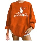 VICIKON Halloween Kostüm Damen Sweater Damen Oversized Vintage Pullover Freizeit BF Jacken Oberteile Hexe auf Besen Print Halloween Damen Langarmshirt Herbst Und Winter Neu Sw