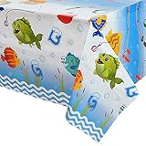 WERNNSAI Fisch Tischdecke - 1 PCS 54' x 108' Einweg Plastik Tischdecke Fischthema Partyzubehör für Boy Sommer Schwimmbad Strand Wenig Fischer Geburtstag Babydusche Partydek