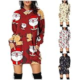 Kleid Weihnachten Langarm Sexy Lang Hoodykleid Hoodie kleid Pullikleid Pulloverkleid Pullover Kleid Pulli mit Kapuze Kleider Lang Sweatshirt Hoodykleid Kapuzenpulli Kapuzenpullover Weihnachtskleidung