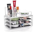 DJUNXYAN Groß Transparente Multifunktions-Abnehmbare Kombination Doppel-Deck Acryl Make-up Organizer Kosmetik-Box Lippenstift Make-up Pinsel Tray Plus 3 Schub