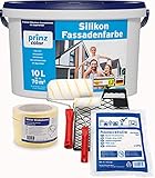 prinzcolor Premium Silikon Fassadenfarbe Aussenfarbe Fassadenweiß Anstreichset Weiß 10