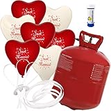 50 Herz Luftballons mit Helium Ballon Gas Motiv Just Married Hochzeit Valentinstag Komplettset + Gratis Doriantrade Seifenblasen (Rot/Weiß)