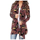 Blingko Strickjacke Damen Halloween Drucken Sweatshirt Oversize Große Größen Lose Bluse Langarmshirt Pullover Oberteile Kleidung Frau Top Longsleeve Teenager Mädchen Kleidung Halloween Kostü