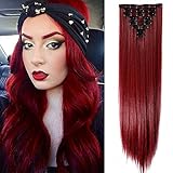 TESS Haarteil Extensions wie Echthaar Clip in Kunsthaar günstig 8 Pcs 18 Clips Haarverlängerung Glatt Haar Rot 26'(66cm)-140g