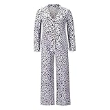 Suiyue Tech. Damen-Pyjama-Set, langärmelig, bedruckt, Oberteil und Hose, Loungewear, Nachtwäsche, Nachtw