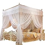 Moskitonetz Doppelbett,Himmelbett Spitzenbett Baldachin Vorhänge Princess Plaza Palace Landung Romantischen Traum Geeignet Für Einzelbett Und Doppelbett Dicke Verschlüsselungshalterung,Weiß,2* 2.2