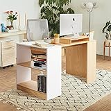 Computertisch Schreibtisch, PC Tisch Bürotisch, 118 x 60 x 76 cm, Kleiner Schreibtisch mit mit Regal, Holz Arbeitstisch für Arbeitszimmer, Zuhause, Büro, S