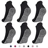 Alaplus 6 Paar Yoga Socken Damen Anti-Rutsch Haussocken Unisex Stoppersocken Baumwolle Sportsocken Pilates Socken Warme kuschelsocken rutschfest Atmungsaktiv, Schwarz, 38-47