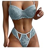 RMBLYfeiye Damen Spitzen Dessous Sexy Bralette Unterwäsche 2 Stück BH und Höschen Set Riemchen Babydoll Nachtwäsche Erotische Sexy Bikini Spitze BH Nachthemd Neglig