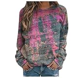 IFOUNDYOU Sweatshirt Pullover Damen ohne Kapuze Rundhals Sweatshirt mit Print Lang Basic Langarmshirt Sweatshirt Leichter Herbst Winter Streetwear Sweatshirts Casual Vintage Dünne Sweatshirts Top