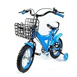 12 Zoll Kinderfahrrad Jungen Mädchen Kinderfahrrad Laufrad Kinder Fahrrad mit Stützräder, für 5-7 Jahre (Blau)