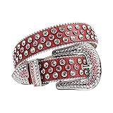 ZCPCS. Echtes Leder Rhinestones Gürtel Bling Diamant Nieten Gürtel Frauen Männer for Jeans (Belt Length : 46 inch, Color : Pink Red)