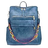 Damen Rucksack Schule Büchertasche Leder Schultertasche Damen Groß Vintage Handtasche - Blau - Larg