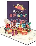 yumcute 3D Geburtstagskarte, Pop Up Geburtstagskarte, Alles Gute zum Geburtstag Motiv Karte mit Umschlag, Für Familie, Freunde, Liebhaber（Lila)