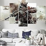 5 StüCk Leinwand Bilder 5 Tafeln Wand-Kunst Bild Bilder 5 Teilig Leinwandbilder Game Character Poster Man With Gun FüR Wanddekoration Zuhause BüRo Weihnachten Geburtstag Geschenk 150x80cm R