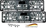 2 Stück Kennzeichenhalter mit Spruch' NICHT ANFASSEN! SONST KOMMT DIE ZAHNFEE!' - inklusive 8 Schrauben - Nummernschildhalter - Fun - S