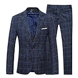 Anzug Herren Slim Fit 3 Teilig Karriert Tweed Herrenanzug 3-Teilig Anzüge für Business Hochzeit Party