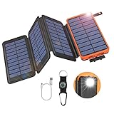 GOODaaa Solar Powerbank, 25000mAh Solar Ladegerät mit 2 Ausgangsport & 1 Eingangsport, Outdoor Powerbank mit 4 Solarpanels und Taschenlampe für Smartphones, Tablets (Orange)