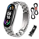 BDIG Armband Für Xiaomi Mi Band 6 Mi Band 5 Armband Metall, MiBand 4/3 Ersatzband Wasserdicht Edelstahl Strap Armband Zubehör für Xiaomi Mi Band 4/3 & Miband 6/5 (No Host) (Metal Silber)