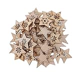 FLAMEER 50 Stück Holz Sternformen Schneeflocke Holzscheiben Tischdekoration Holz Deko Basteln Weihnachtsdeko - natürlich, 30