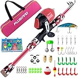 PLUSINNO Angel Set für Kinder,Angelset Kinder,Angelrute Set Kinder mit Angelrolle und Köder Set (Rosa, 1.5M)