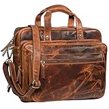 STILORD 'Walt' Vintage Aktentasche Leder Herren Damen Lehrertasche XL groß Büro Business Umhängetasche für 15,6 Zoll Laptop Echt Leder, Farbe:Kara - Cog