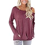 BAOBU Damen Oberteile Elegant Schulterfrei Tshirt Kurzarm/Langarm Bluse Tunika Shirts Longshirt Damen Oberteile Schulterfrei Tshirt Kurzarm/Langarm Shirt Bluse Tunika Kurzarm Tshirts R