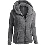 SSSSA Frauen Teddybär Mäntel Winter Jacke Warme Wolle Reißverschluss Outwear Baumwolle mit Tasche Hoodie M