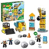 LEGO 10932 DUPLO Baustelle mit Abrissbirne, Spielzeug mit Baustellenfahrzeugen wie LKW, Kran und Bagger, Motorikspielzeug für Kinder ab 2 J