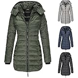 BAODANA Daunenjacke Damen Outdoor Lange Steppjacke Wintermantel mit Kapuze Daunenjacke Übergangsjacke Oversize Trenchcoat Jacke Outwear Frauen Winter Warm Parka Daunenmantel Stepp