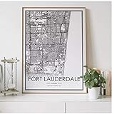 linshel Fort Lauderdale Florida FL USA Stadtplan Nordic Wohnzimmer Dekoration Leinwand Poster Moderne Wohnkultur Kunstdruck Gemälde-40x60cm Kein R