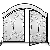 Spark Guard Single Panel Kamingitter mit Tür ，Moderne Schwarze Metallgitterabdeckung feuerfest ，Scroll Decor Sicherheitszaun zum Schutz von Baby & H