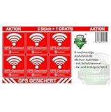 6 Stück GPS Aufkleber Innen-oder Außenklebend Fahrrad Motorrad Baumaschinen Auto LKW Alarm Warnung Anti Diebstahl Sticker Tracker gesichert R048 (Außenklebend)