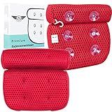 Newark Premium Badewannenkissen Rot - Hochwertiges Badekissen mit verstärkten Saugnäpfen - Nackenkissen Badewanne mit praktischem Haken - Spa Bath Pillow - 4D Atmungsaktives Wannenk