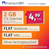 PremiumSIM Handyvertrag LTE S - ohne Vertragslaufzeit (FLAT Internet 2 GB LTE mit max. 50 MBit/s mit deaktivierbarer Datenautomatik, FLAT Telefonie, FLAT SMS und EU-Ausland, 4,99 Euro/Monat)
